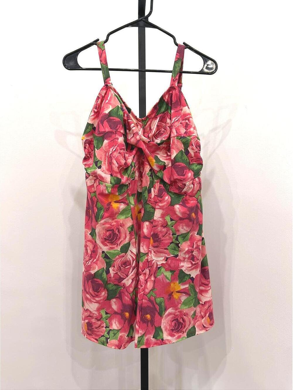 Roamans Swim Pink Floral Rose Print Swimdress Size 18W